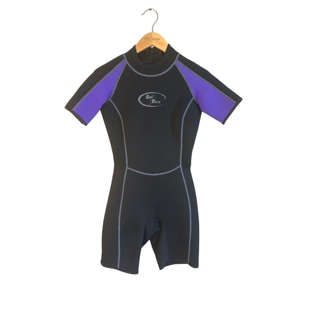 SEA ELITE Women Small Purple Black Neoprene Scuba Diving Wetsuit One Piece Short